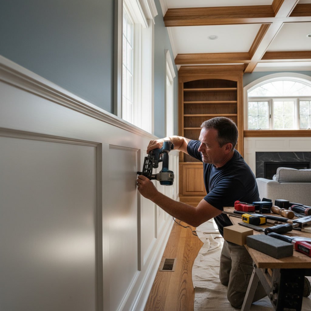 Professional finish carpentry upgrade with crown molding and custom trim in Framingham home