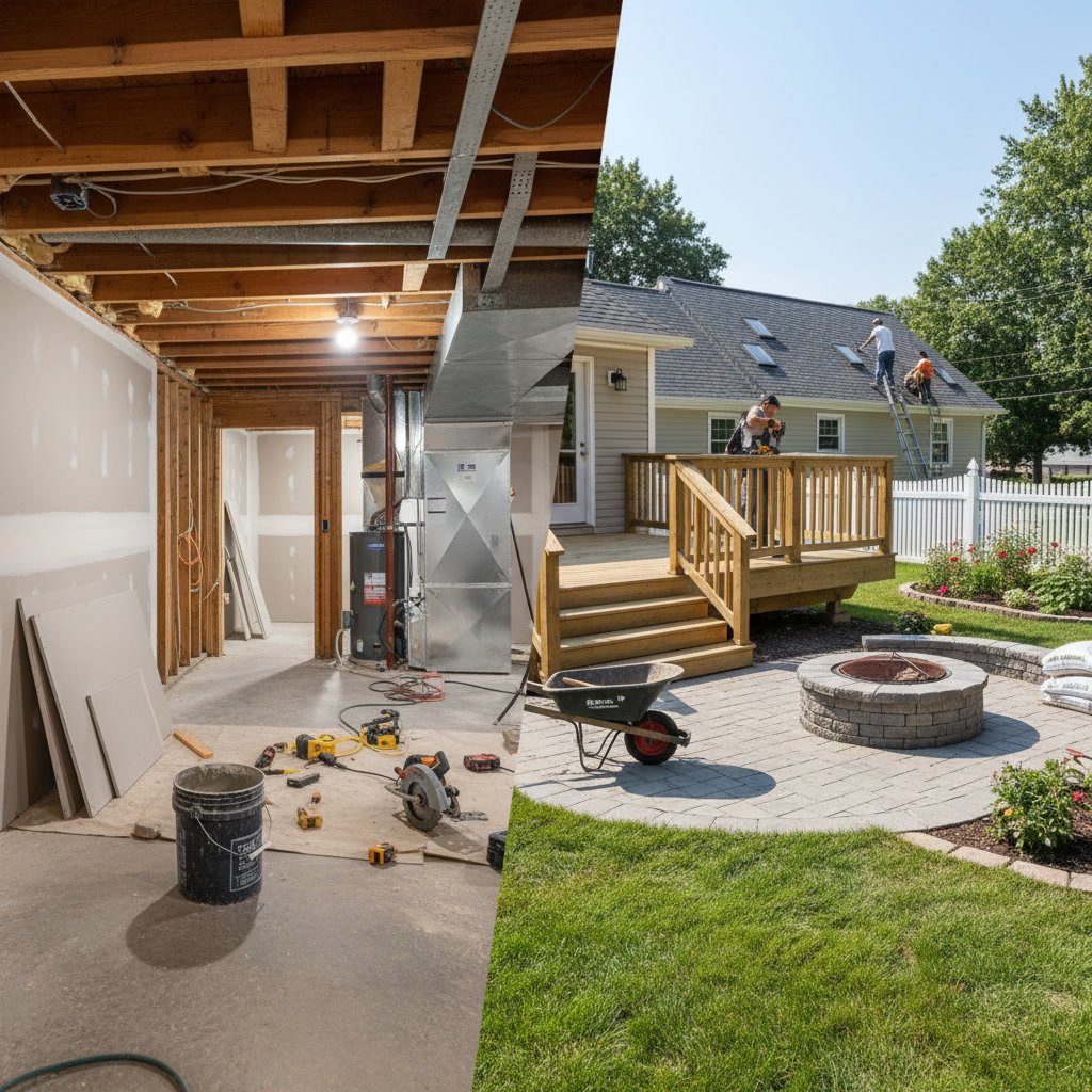 Professional basement renovation contractor working on interior renovation project in Worcester County
