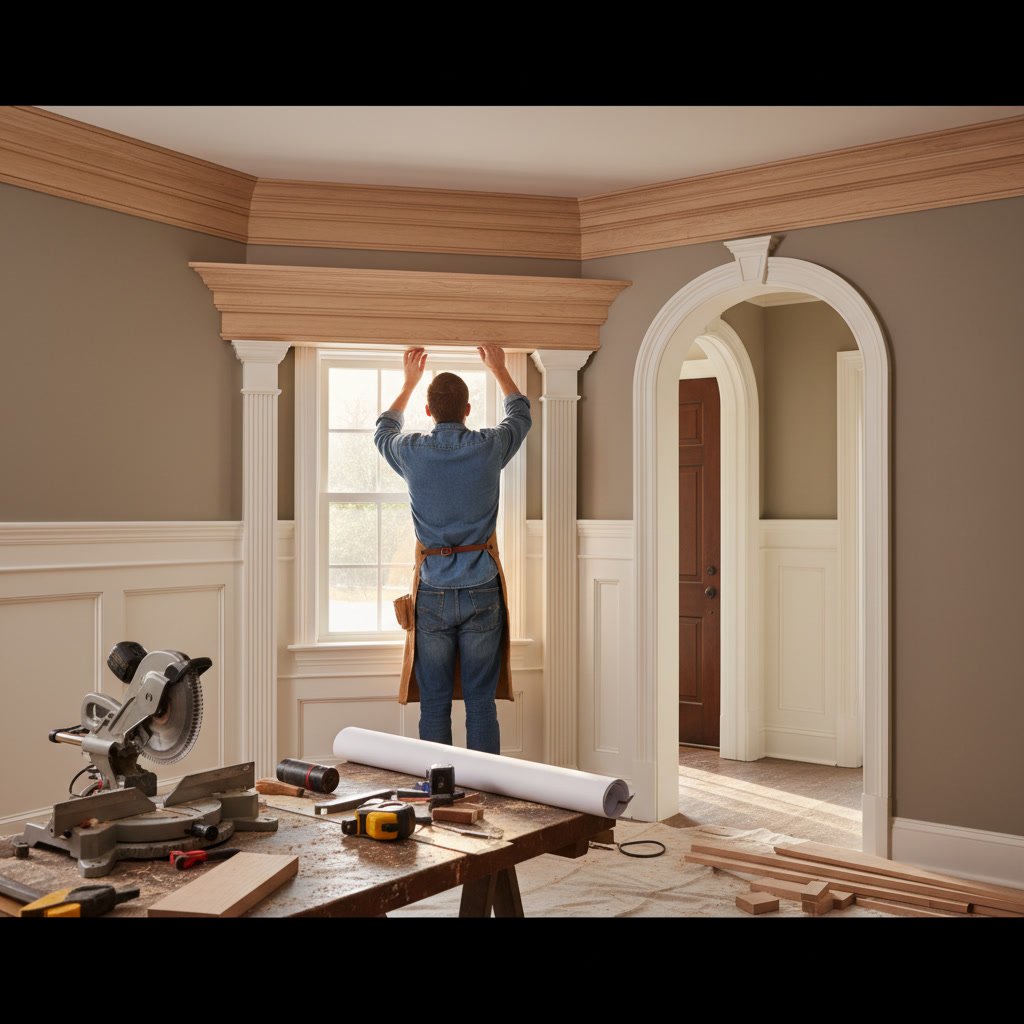 Detailed finish carpentry work showing custom millwork and specialty trim in Massachusetts home renovation