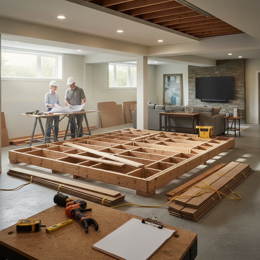 Modern finished basement with comfortable seating and quality flooring in Worcester County Massachusetts