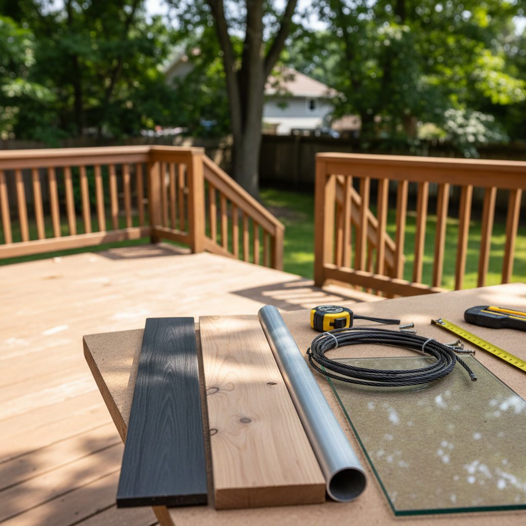 New deck railing installation showing modern materials and code compliance