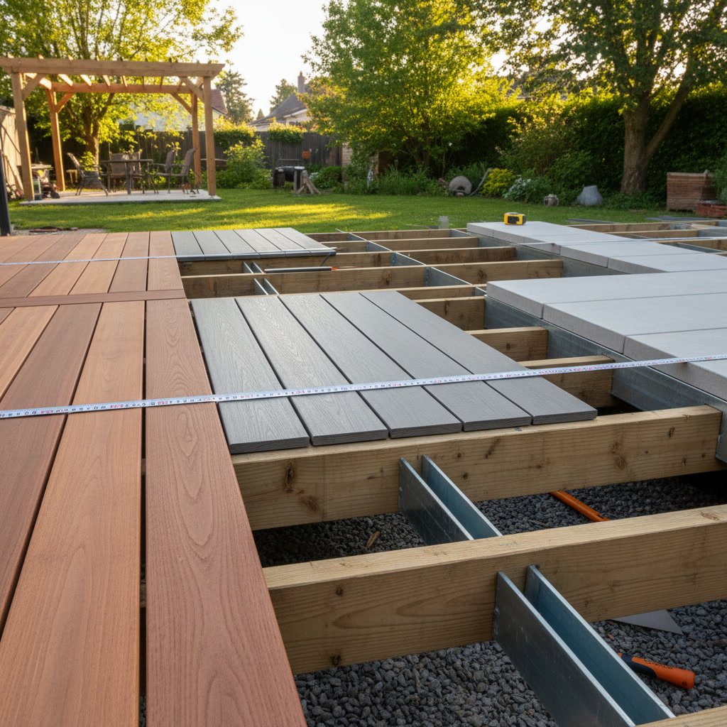 Deck joist spacing layout showing proper 16 inch on center measurements
